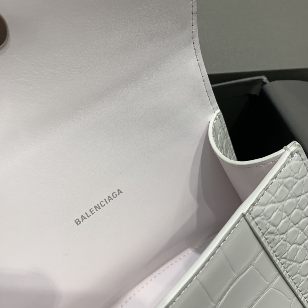 Balenciaga Hourglass XS Handbag Crocodile Embossed Shoulder Bag White